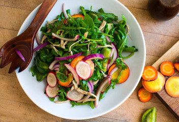 Overhead view of†escabeche†salad on plate
