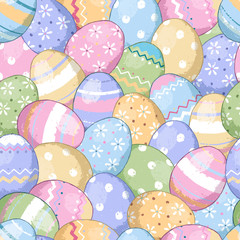 Cute easter eggs pattern in handdrawn pastel style.  Multicolor eggs. - 336770089
