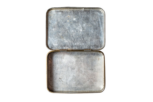 Vintage, antique tin metal case, box empty, top view