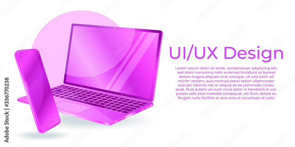 Poster computer laptop smartphone perspective view mockup with abstract liquid. computer laptop smartphone 