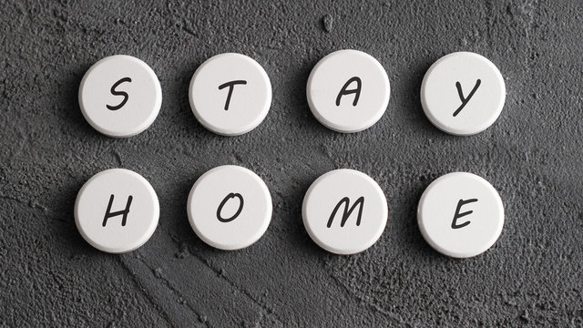 Stay home text as viral social media message sign with text for social distancing awareness