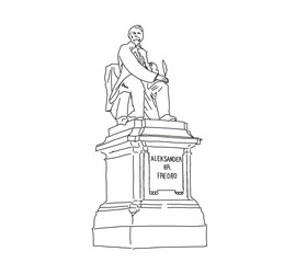 Drawing of the monument to the Polish writer Alexander Fredro in Wroclaw