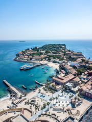 Obraz premium Aerial view on Goree Island in Dakar Senegal, slavery island by drone