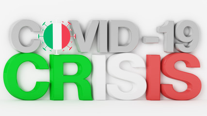 3D Inscription of COVID-19. Coronavirus COVID-19 effected Italy and made a crisis in Italy and all over the World. 3D Illustration