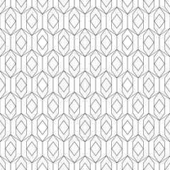 Geometric seamless pattern in outline style. Luxury texture with hexagons and rhombus. Abstract diamond shapes wrapping template. Black intersecting lines on white background. EPS8 vector illustration
