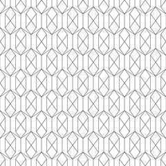 Geometric seamless pattern in outline style. Luxury texture with hexagons and crosses. Abstract diamond shapes wrapping template. Black intersecting lines on white background. EPS8 vector illustration