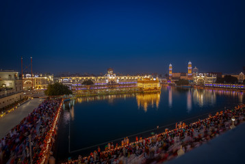 Blue hour view or early morning view  of golden temple, amritsar using long exposure shooting 