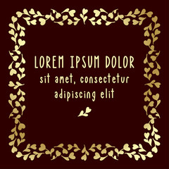 Golden square frame pattern with space for text. Suitable for greeting cards, book covers or invitations. Vector template.