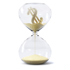 Sand glass or sand watch concept art about economic collapse and money depreciation