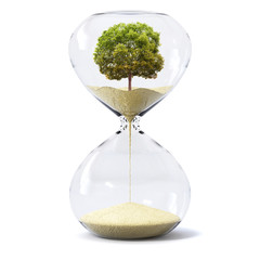 Sand glass or sand watch concept art about climate change, disappearing nature by time