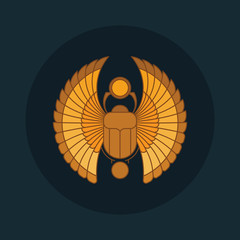 Circular illustration of the Egyptian scarab beetle, personifying the god Khepri