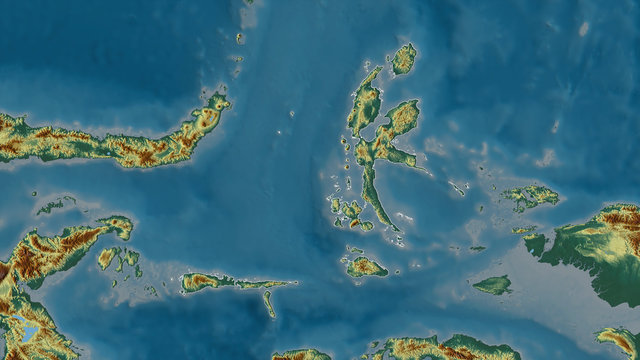 Maluku Utara, Indonesia - outlined. Relief