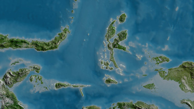 Maluku Utara, Indonesia - outlined. Satellite