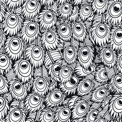 Vector Black and White Coloring Feather Seamless Pattern