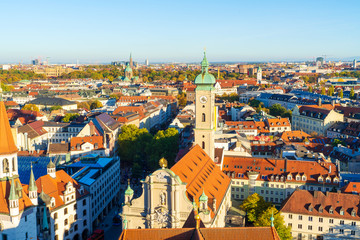 Fototapeta na wymiar Aerial view of red roofs in old city, Munich, Germany