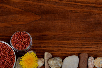 small bath balls in a round small open box with the scent of spring flowers with free space for text