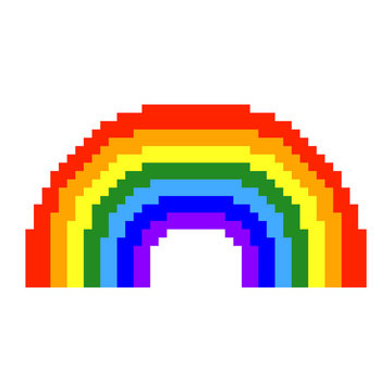Rainbow icon. Beautiful bright pixel drawing. Vector graphic illustration. Front view. Isolated object on a white background. Isolate.