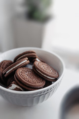 chocolate cookie with filling the window