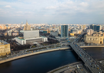 Fototapeta na wymiar Aerial view of government building and city centre of Moscow