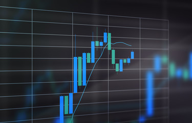 3D Illustration of a Stock Exchange Graph, Bull Market, Melt Up, Uptrend, Dark Background