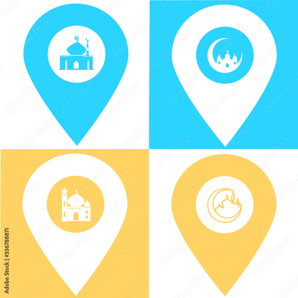 Aufkleber set of holy mosque location map pin pointer icon. element of map point for mobile concept and web ap