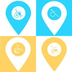 Set of wheelchair store location map pin pointer icon. Element of map point for mobile concept and web apps. Icon for website design and app development. Premium disability icon sign