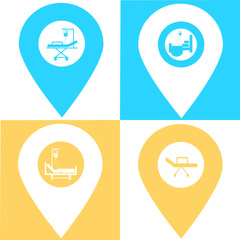 Set of hospital bed, wheel stretcher  store location map pin pointer icon. Element of map point for mobile concept and web apps. Icon for website design and app development. Premium hospital icon sign