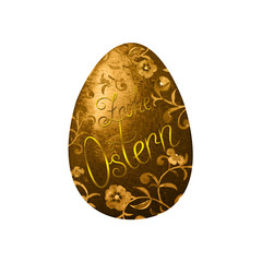 Golden Easter Egg decorated with colorful floral watercolor elements .