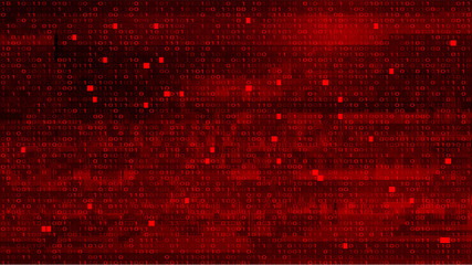 Abstract Red Background with Binary Code. Malware, or Hack Attack - obrazy, fototapety, plakaty