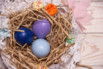 Painted Easter Eggs in a Nest on a Tree