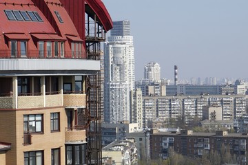 Europe, Kiev, Ukraine - April 2020: Smog enveloped the city. Due to forest fires in the Chernobyl zone.