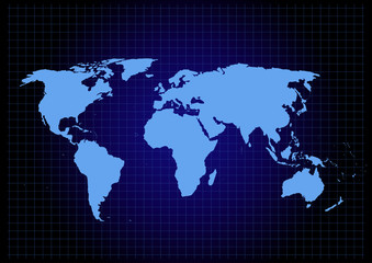 World map vector, isolated on blue background. Flat Earth, map template for web site pattern, anual report, inphographics. Travel worldwide, map silhouette backdrop.