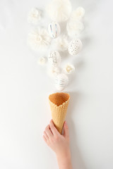 White easter eggs with silver pattern on white