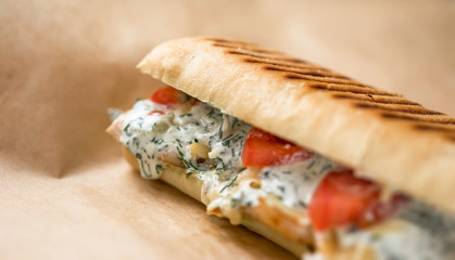 Doner kebab Shawarma in a Greek bun lots of juicy filling