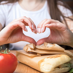 Shawarma Doner kebab heart love hand holding girl