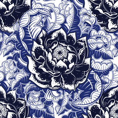 Vector Blue and White Flower Seamless Pattern