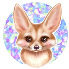 Cute Fennec cartoon illustration. Colorful fox portrait