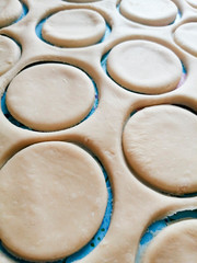Home-made manually prepared dough for dumplings.