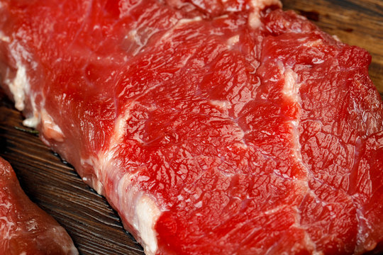 Close up of fresh uncooked rib eye steak, premium meat