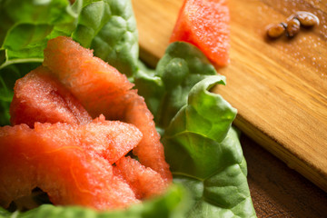 Homegrown watermelon and swiss chard harvested and ready to eat