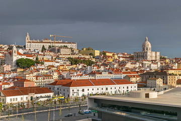 Fototapeta na wymiar Alfama with Monastery of Sao Vicente de Fora and Church of Santa Engracia in Lisbon, Portugal