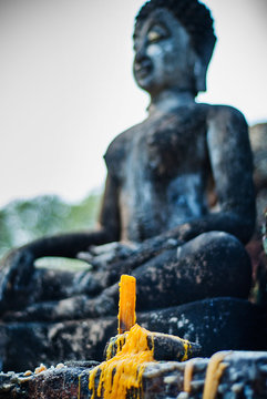 Detail close up of Ancient Buddhist ruins in Sukhothai Historical Park in Sukhothai Province, Thailand, Southeast Asia