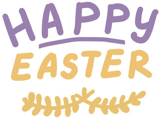 Happy Easter, lettering calligraphy , colorful isolated handwritten text on white background. Template for typography poster, banner,  postcard, flyer, vector eps.