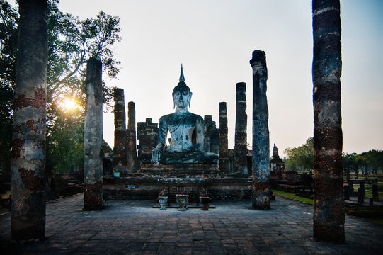 Ancient Buddhist ruins in Sukhothai Historical Park in Sukhothai Province, Thailand, Southeast Asia