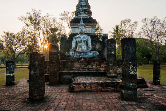 Ancient Buddhist ruins in Sukhothai Historical Park in Sukhothai Province Thailand, Southeast Asia