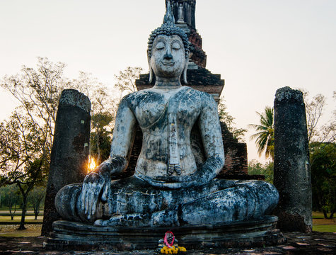 Ancient Buddhist ruins in Sukhothai Historical Park in Sukhothai Province Thailand, Southeast Asia
