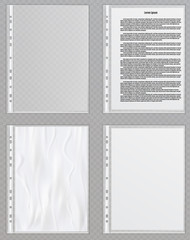 Vector transparent plastic files. Cellophane folders to protect documents