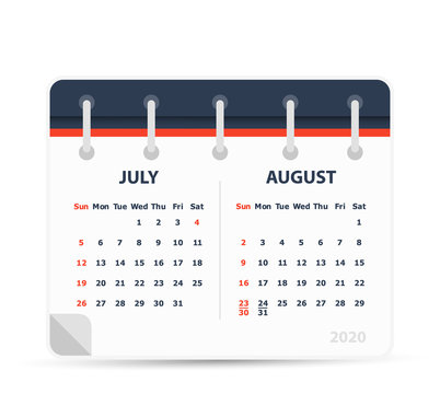 July August 2020 - Calendar Icon - Double Calendar