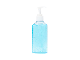 Hand sanitizer gel in plastic pump bottle isolated on white background with clipping path. Hand sanitizer gel for cleaning hands and prevent bacteria or virus, coronavirus.