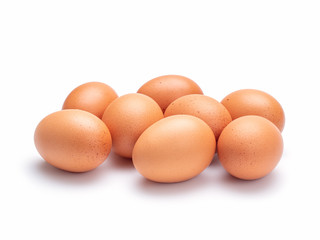 Group of chicken eggs isolated on white background.